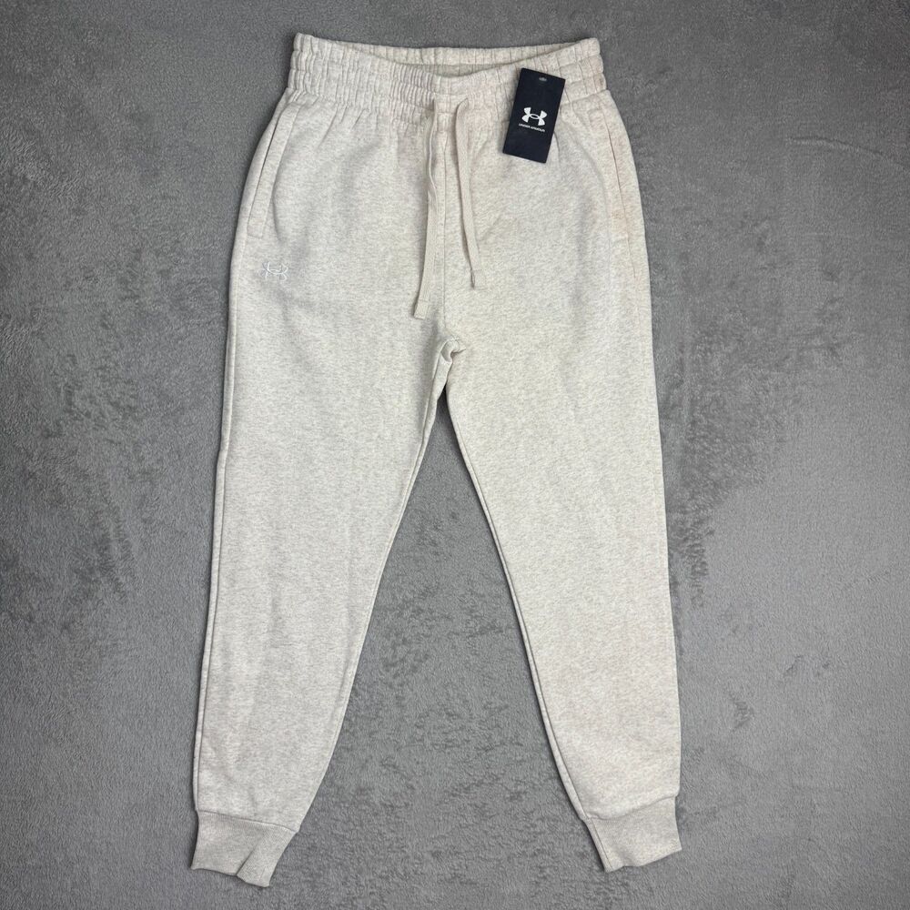 Under Armour Rival Fleece Jogger Pants Womens Small Light Heather Gray Logo